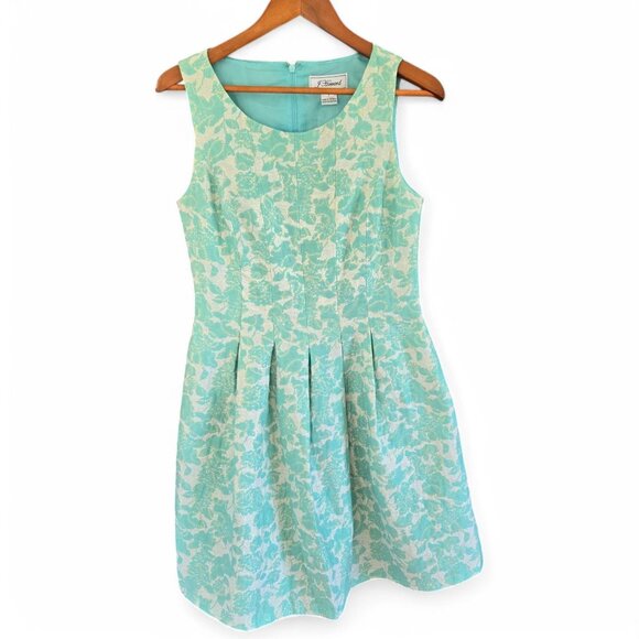 J Howard Dresses & Skirts - J Howard Fit & Flare Floral Jacquard Dress Sleeveless Aqua Ivory Gold Size 8